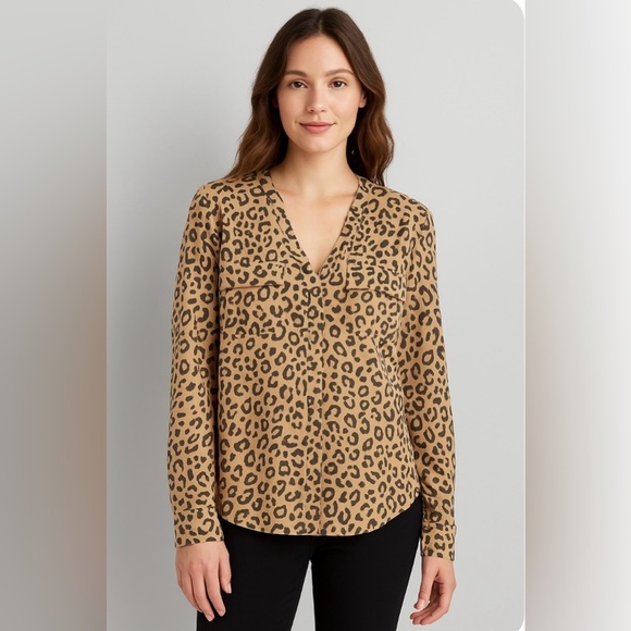 A New Day Leopard Print Long Sleeve Blouse (Size S) - Picture 1 of 9